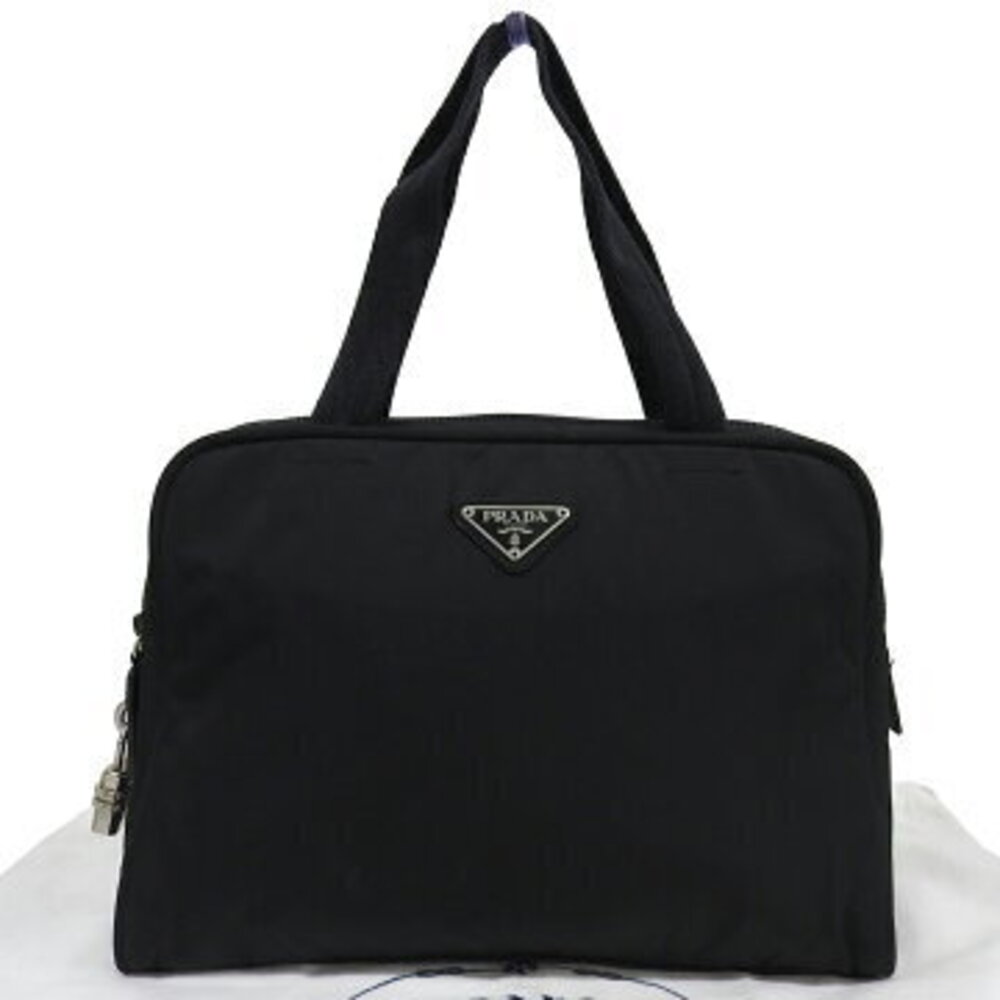 Prada Triangle Plate Handbag Black Nylon Bag